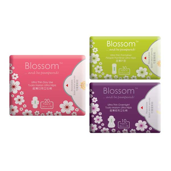 Blossom Ultra Thin Overnight 10 pcs +Pantyliner 30 pcs +Day Use 20 pcs