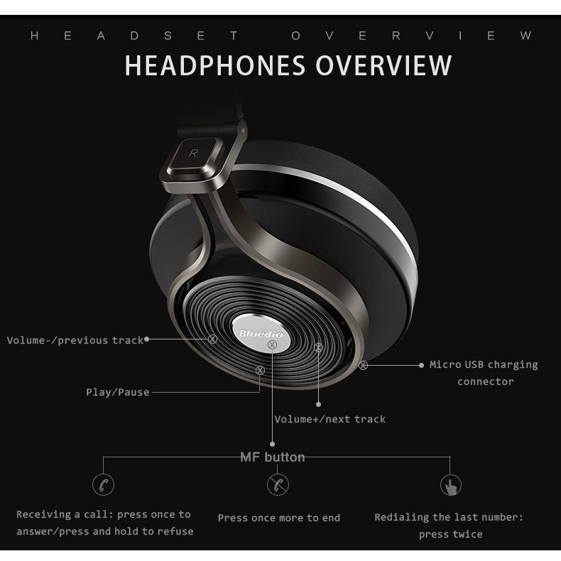 Bluedio T3 3D Bass Foldable Wireless Bluetooth 4.1 Stereo Headphones Headset