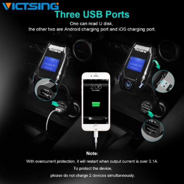 Bluetooth In-Car FM Transmitter Radio Adapter Car Kit With 3 USB Port MP3 Play