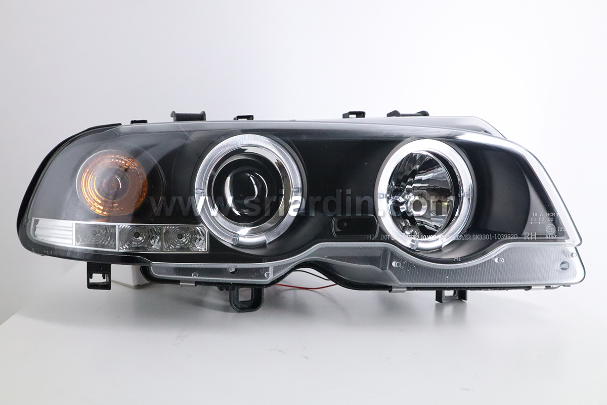 BMW E46 2 Doors 99-02 Black Projector Head Lamp w Ring