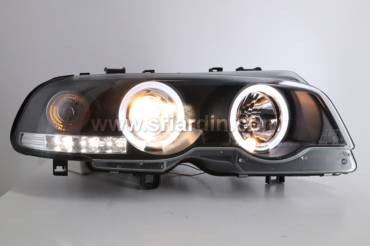 BMW E46 2 Doors 99-02 Black Projector Head Lamp w Ring