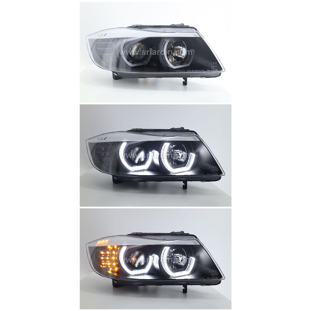 BMW E90 05-12 Black Projector Headlamp w Crystal Bar