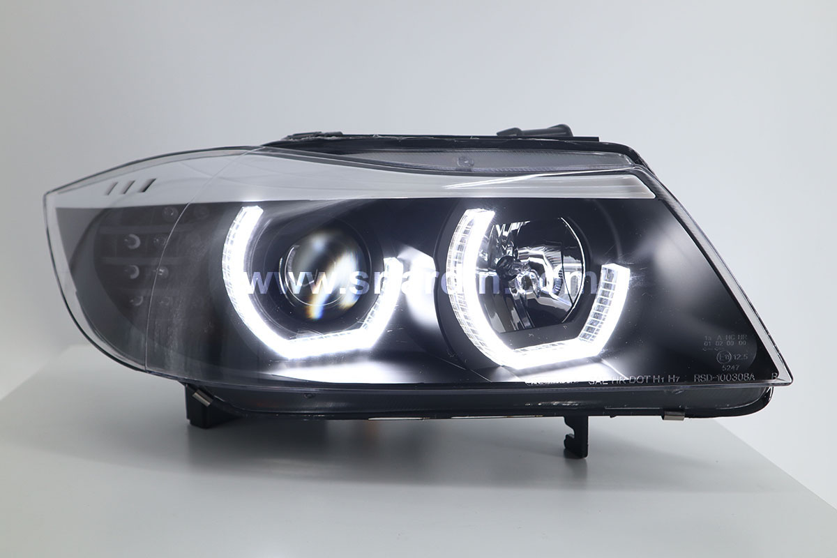 BMW E90 05-12 Black Projector Headlamp w Crystal Bar