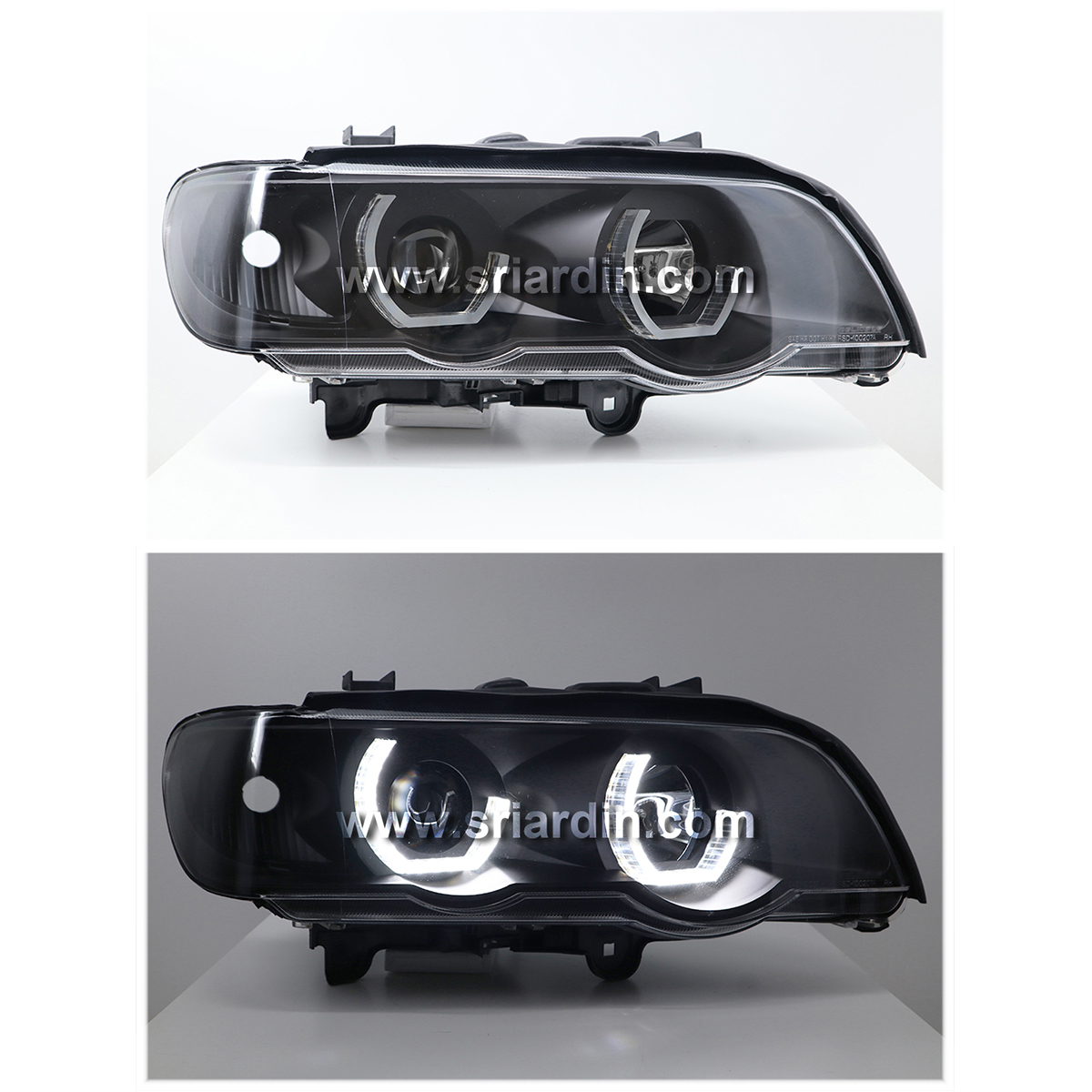 BMW X5 98-02 Black Projector Headlamp w Crystal Bar