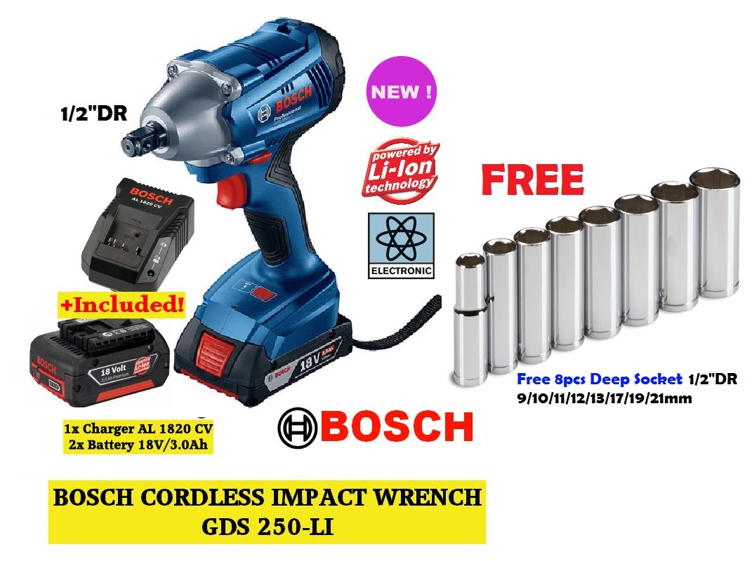 1 2 Cordless Impact >> Bosch Cordless Impact Wrench Gds 250 Li Free 8pcs 1 2 Dr Deep Socket 1 2 Cordless Impact >> Bosch Cordless Impact Wrench Gds 250 Li Free 8pcs 1 2 Dr Deep Socket