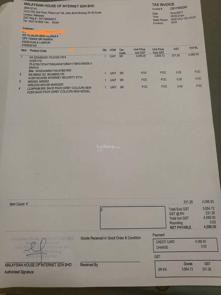 laptop receipt