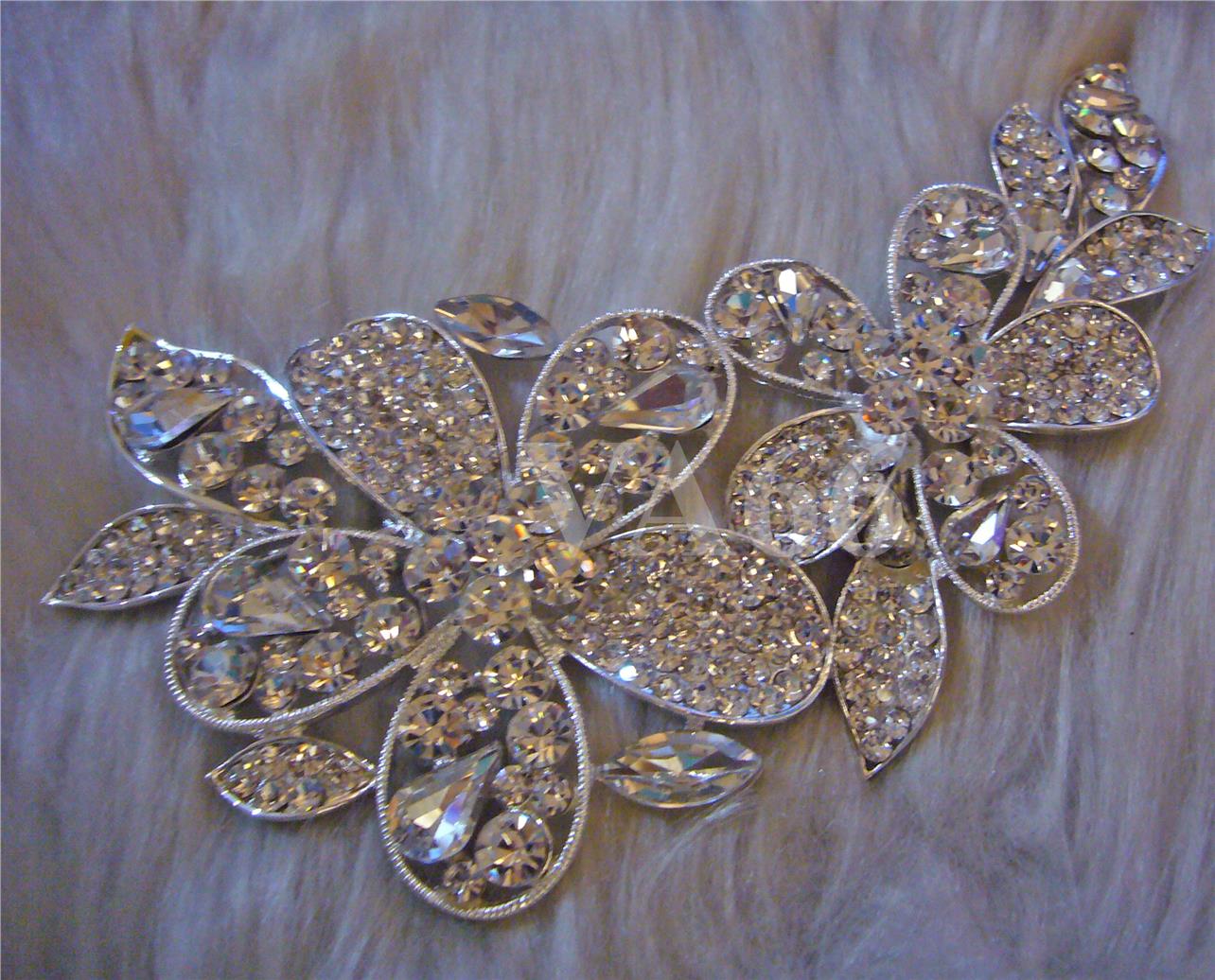 Brooch Diamond Rhinestone Flower Silver Crystal Muslimah Kerongsang