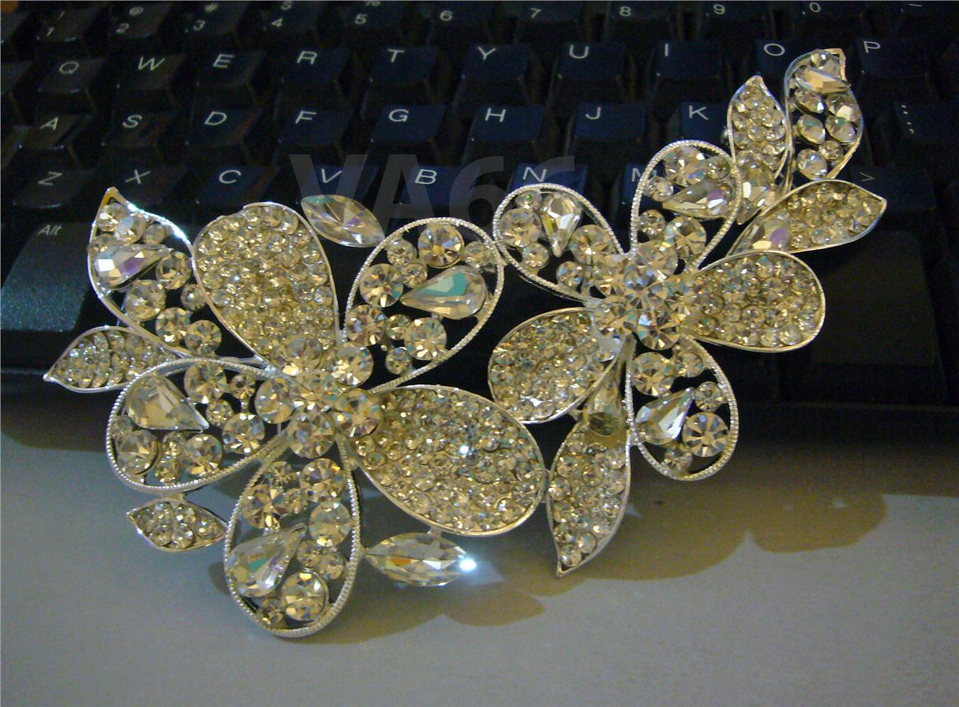 Brooch Diamond Rhinestone Flower Silver Crystal Muslimah Kerongsang