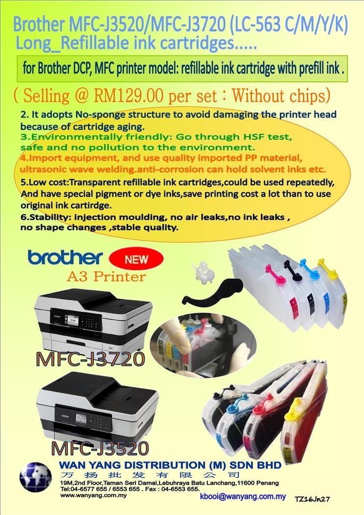 Brother MFC J3520/MFC J3720 (LC-563 C/M/Y/K) Refillable ink cartridges