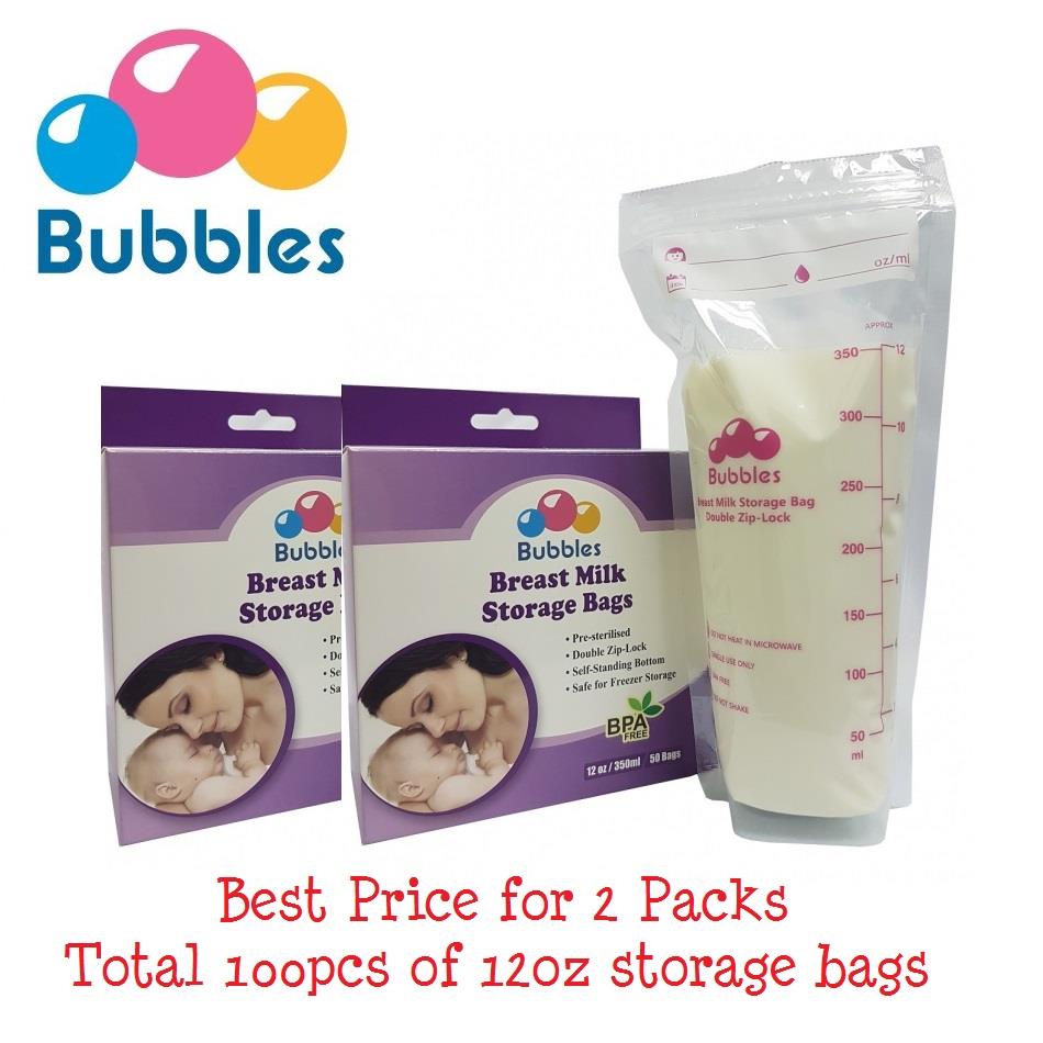 Bubbles Double Zip-Lock 12oz Breast Milk Storage Bags 2 packs