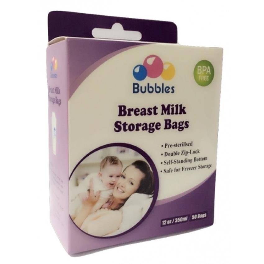 Bubbles Double Zip-Lock Breast Milk Storage Bags 12oz -50 Bags