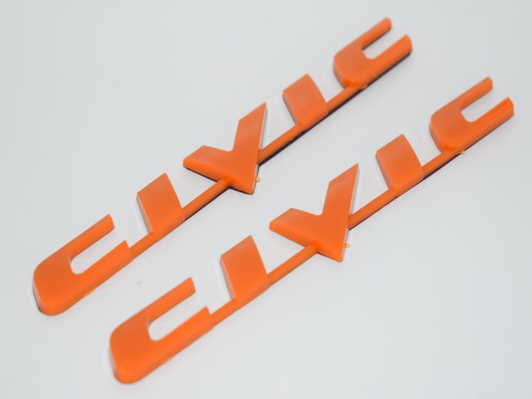 [Buy1Free1] 2 Piece Civic Orange Trunk Badge Emblem Logo Fender 3D Car