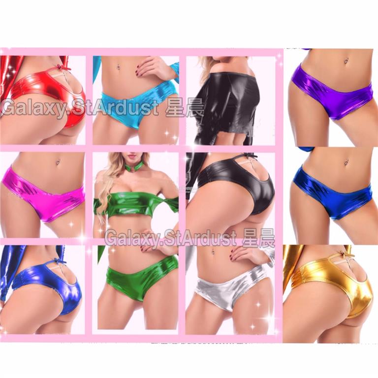 Candy Color PU Leather Bandage Hollow Out Booty Shorts Wetlook Panty