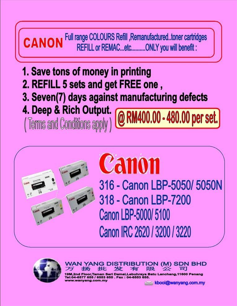 CANON Full range COLOUR  toner cartridges Refill