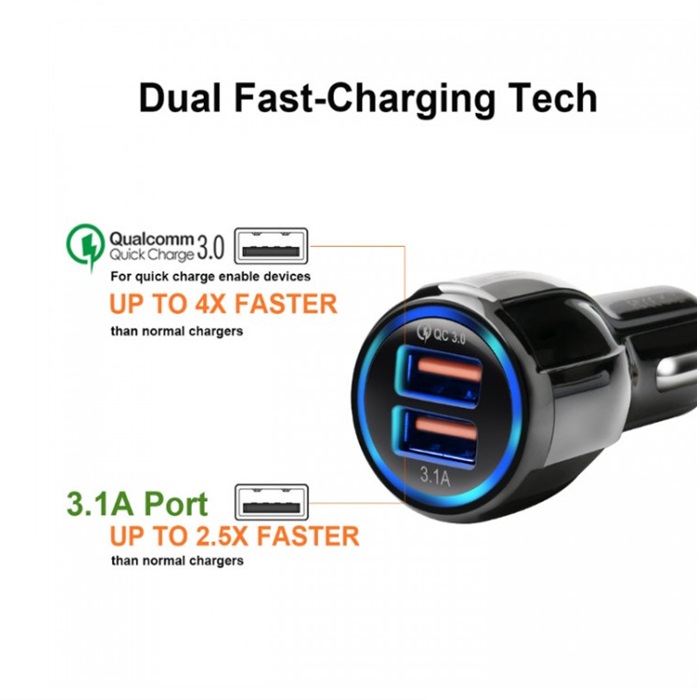 Car Charger 35W QC3.0 Dual USB Car Charger 6A Quick Charge 3.0