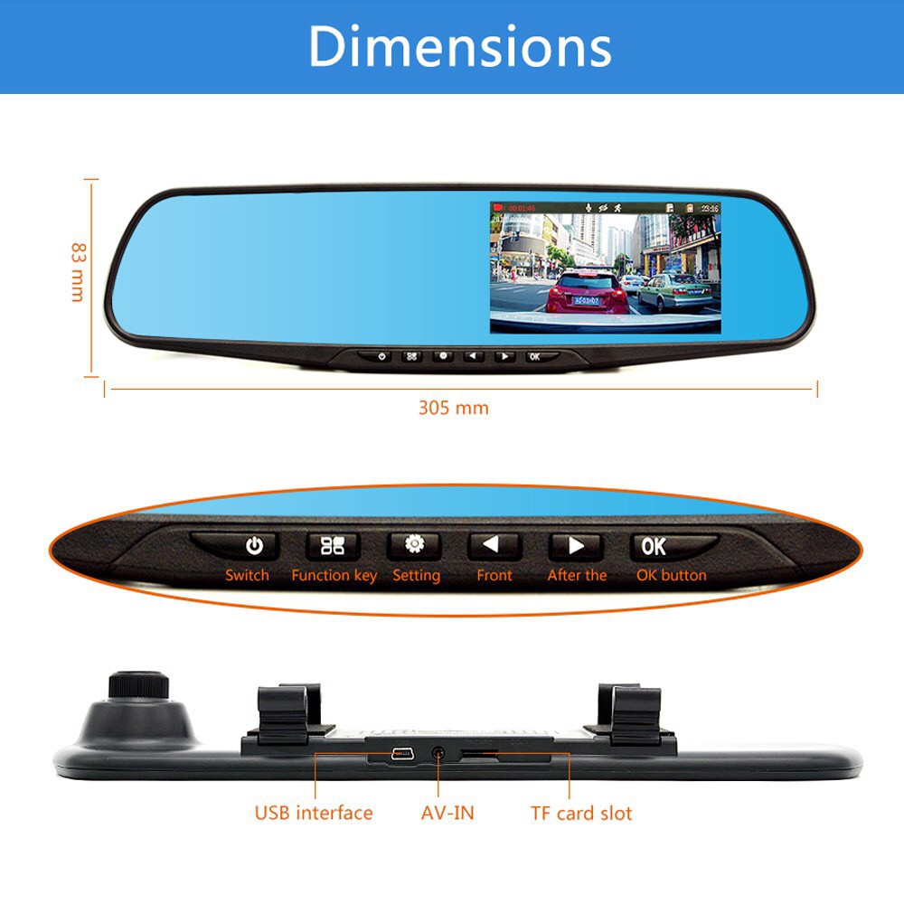 Car DVR Dual Lens Full HD 1080P Video Recorder Rearview Mirror Rear view Camer