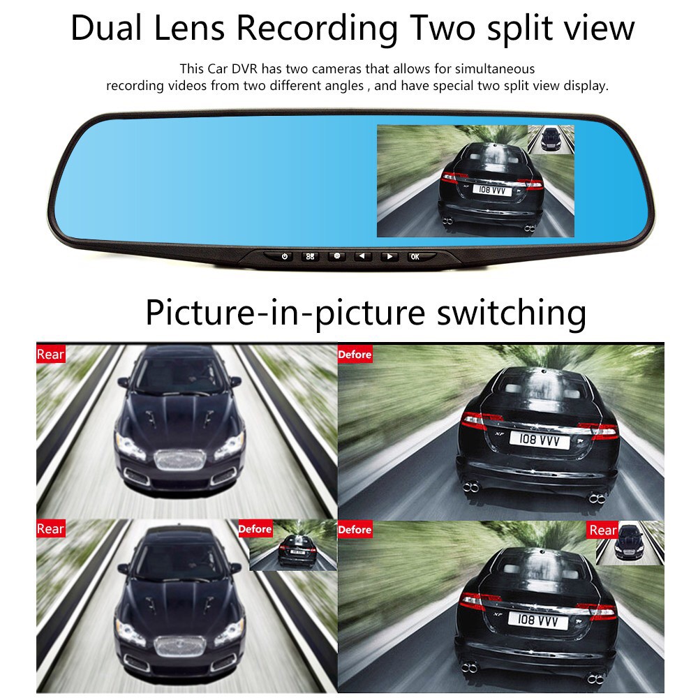 Car DVR Dual Lens Full HD 1080P Video Recorder Rearview Mirror Rear view Camer