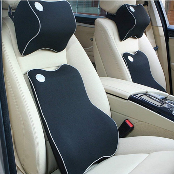 Car Seat Headrest Pillow And Lumbar Support Cushion Kit Travel Auto Head Neck