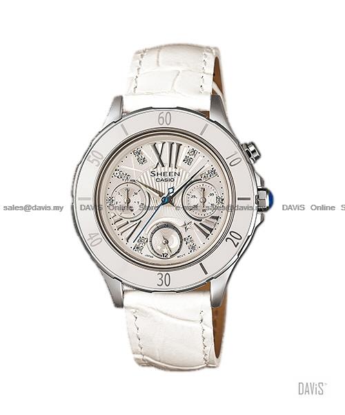 CASIO SHE-3505L-7A SHEEN sapphire day-date LED leather strap white