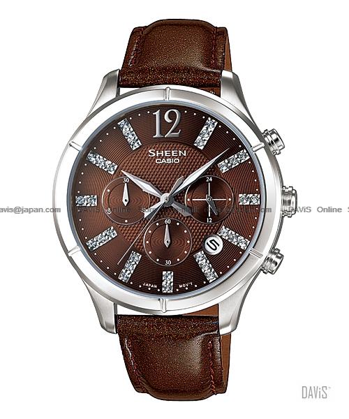 CASIO SHE-5020L-5A SHEEN chronograph swarovski leather strap brown