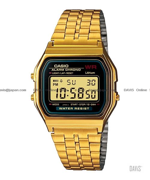 CASIO A159WGEA-1 STANDARD digital alarm chrono SS bracelet black gold
