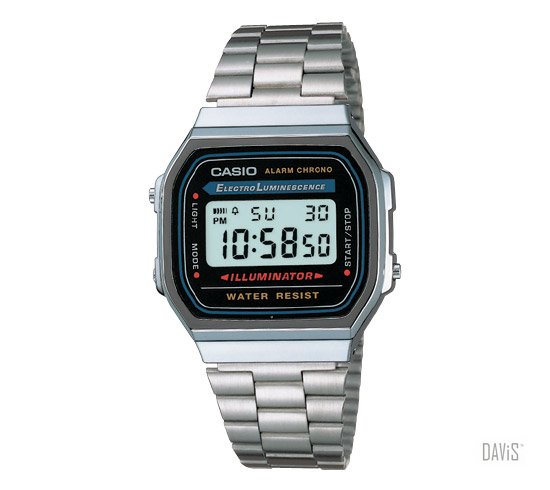 CASIO A168WA-1 STANDARD digital alarm chrono steel bracelet watch