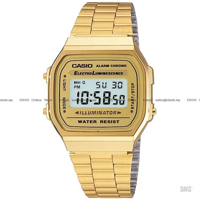 CASIO A168WG-9 STANDARD digital alarm steel bracelet watch gold