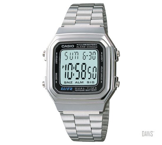 CASIO A178WA-1A STANDARD digital alarm 10yrs steel bracelet watch