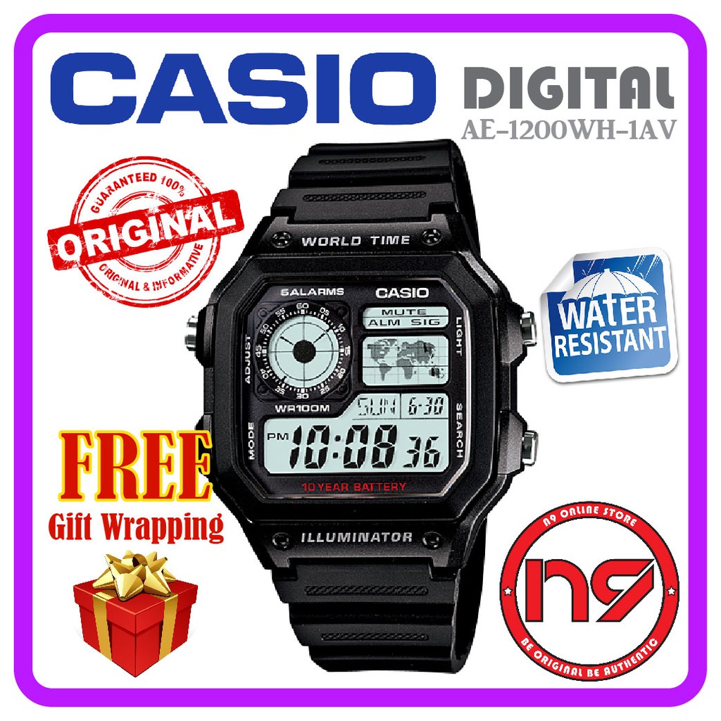 Casio AE-1200WH-1AV Digital Men Illuminator Watches Sports Casual Jam Original