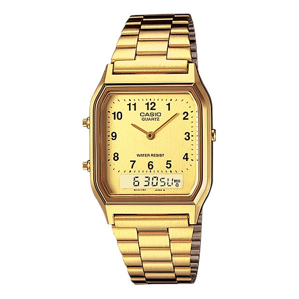 CASIO ANALOG DIGITAL Watch AQ-230GA-9B | Square Gold Design Dual Time