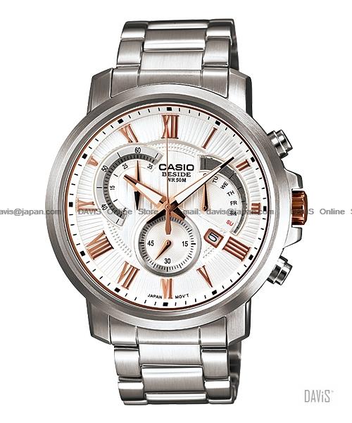 CASIO BEM-506BD-7AV BESIDE retrograde chronograph SS bracelet white
