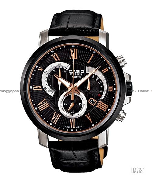 CASIO BEM-506CL-1AV BESIDE retrograde chronograph leather strap black