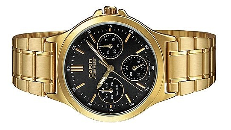 CASIO Ladies Multi Hands Gold Black Steel Watch LTP-V300G-1AUDF