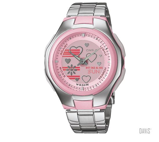 CASIO LCF-10D-4AV Poptone silver flower & hearts bracelet watch pink