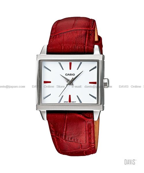 CASIO LTP-1334L-4A STANDARD Analog rectangular leather strap white red