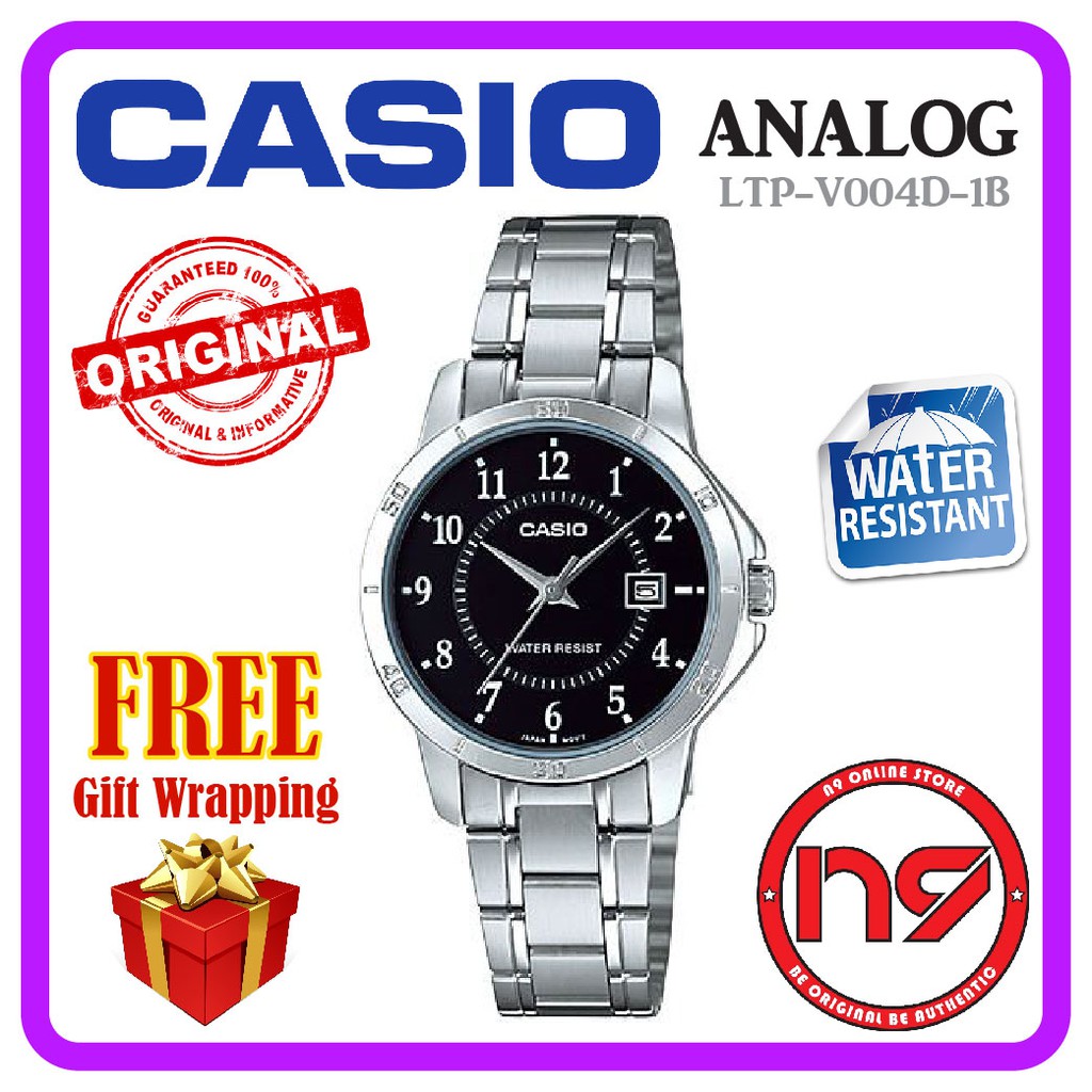 Casio LTP-V004D-1B Analog Women Ladies Watch Silver Strap Business Jam Origina