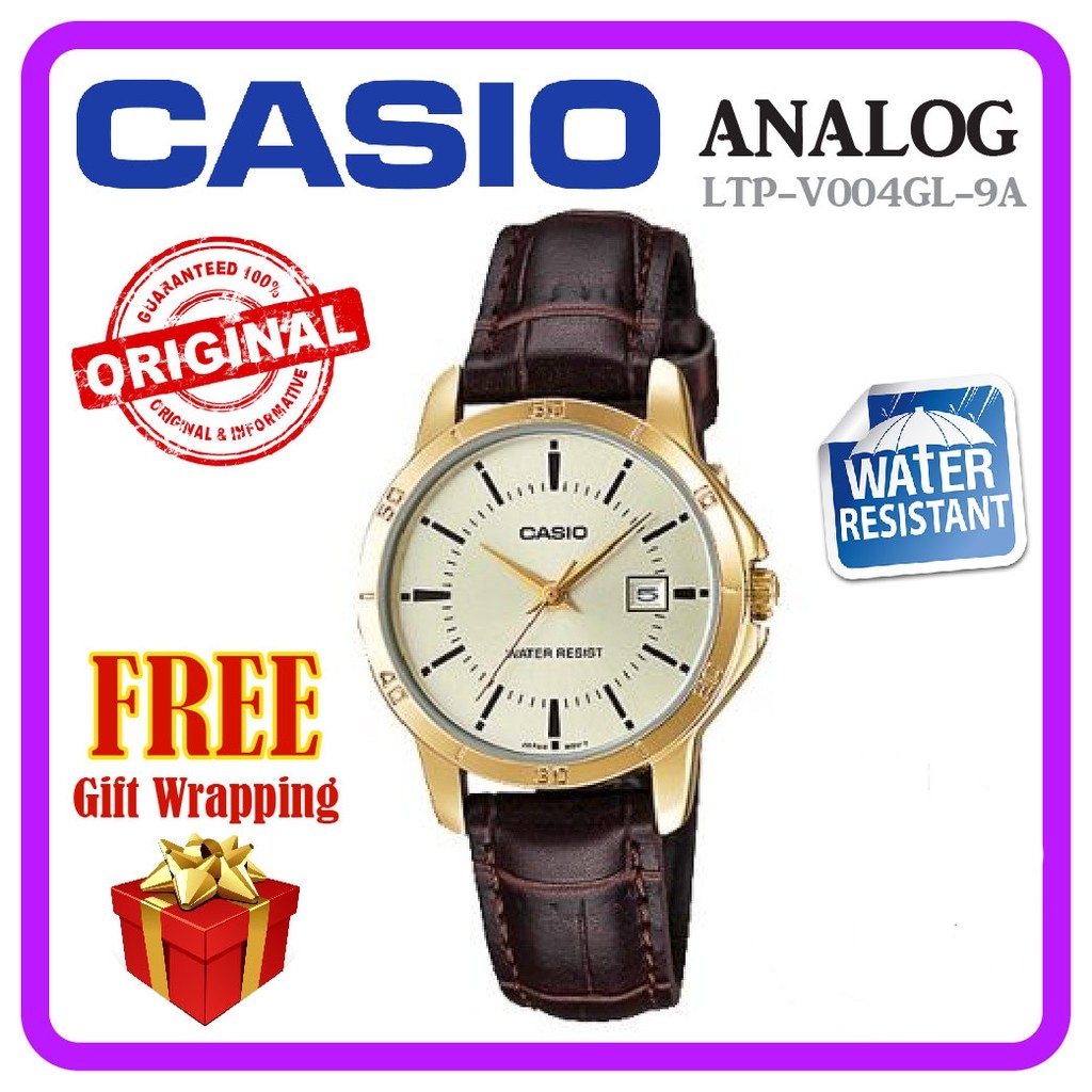 Casio LTP-V004GL-9A Analog Women Ladies Watch Leather Calendar Jam Original