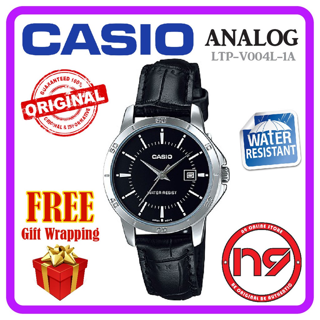 Casio LTP-V004L-1A Analog Women Ladies Watch Leather Calendar Jam Original