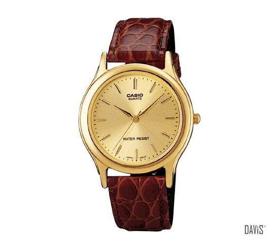 gold watch brown strap