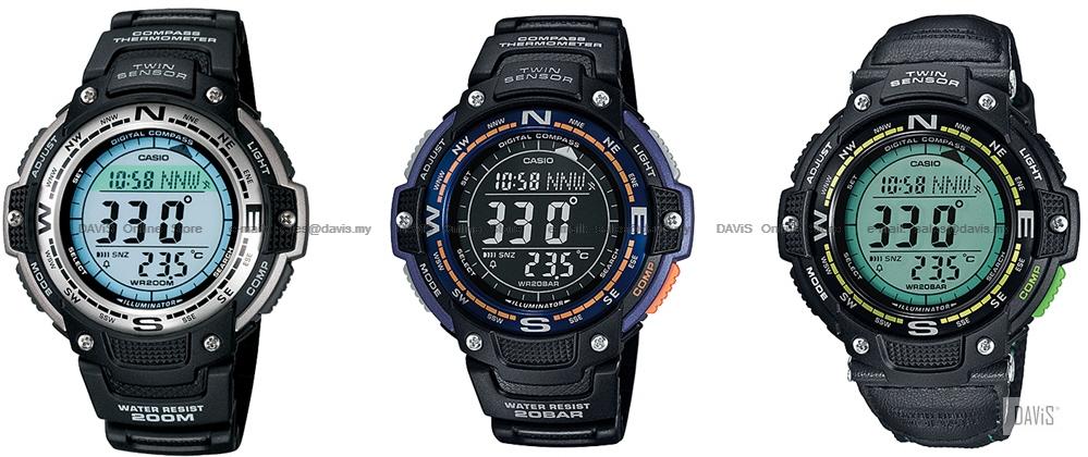 CASIO SGW-100 SGW-100B OUTGEAR compass thermo world time stopwatch