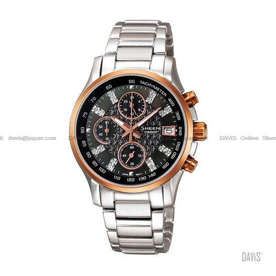 CASIO SHN-5016D-1A SHEEN chronograph SS bracelet black gold *Match*