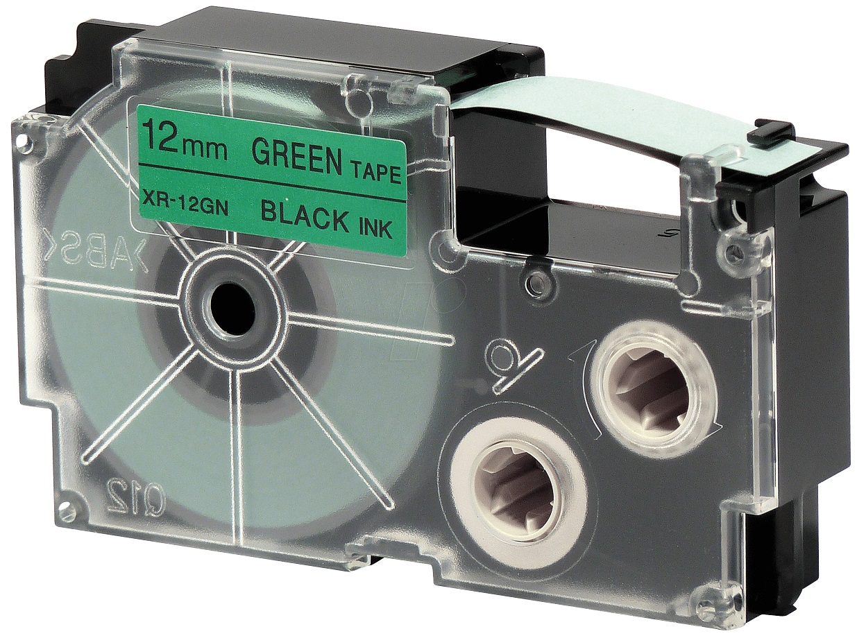 Casio XR-12GN1 12mm Black on Green Tape 8m For KL-120/ KL-HD1 Original - Casio > Label Printer Tape - Office Automation
