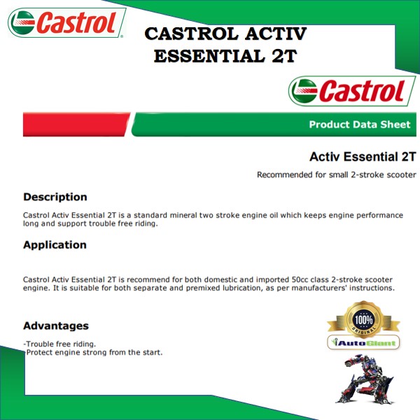 CASTROL ACTIV ESSENTIAL 2T 1L MINERAL (100% ORIGINAL)
