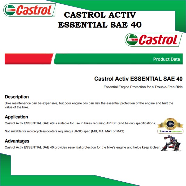 CASTROL ACTIV ESSENTIAL SAE 40 (1L) (100% ORIGINAL)