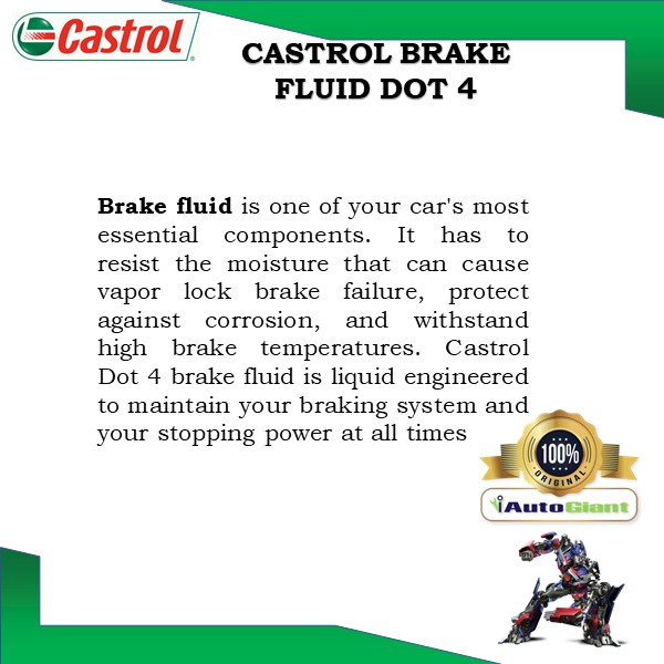 CASTROL BRAKE FLUID DOT 4, 1L Synthetic Glycols and Borate Ester