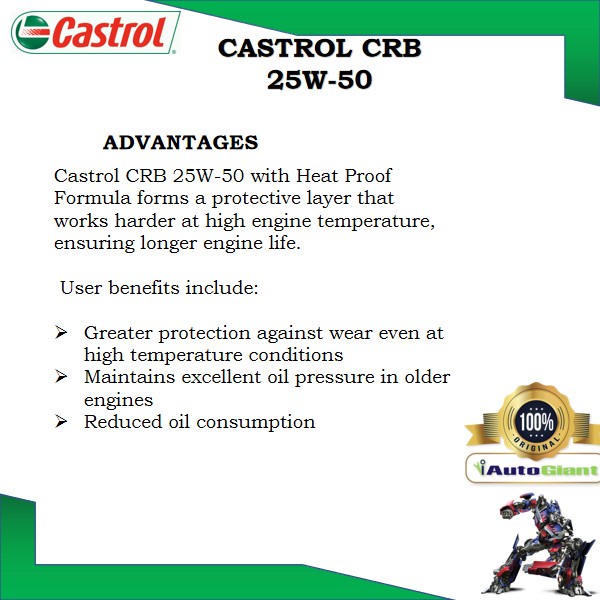 CASTROL CRB 25W50 CF, 5L DIESEL ENGINE OIL (100% ORIGINAL)
