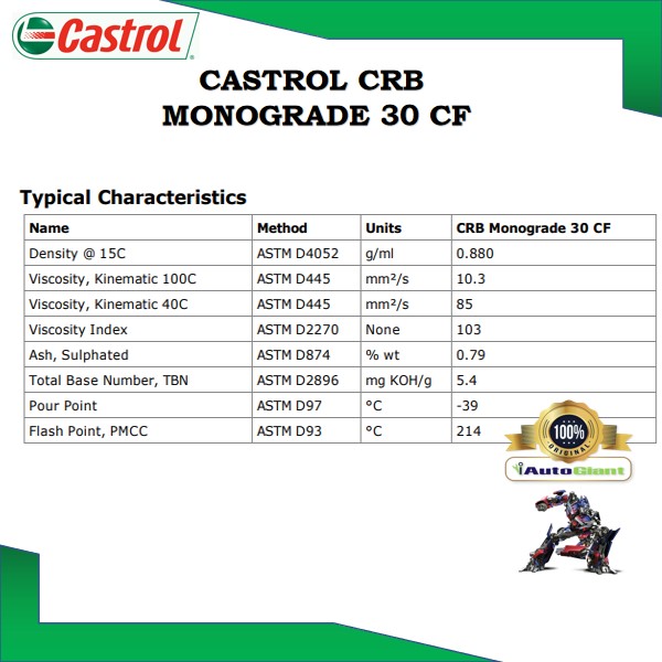 CASTROL CRB MONOGRADE 30CF, 18L, PAIL DIESEL ENGINE OIL (100%ORIGINAL)