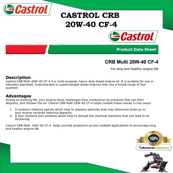 CASTROL CRB MULTI 20W40 CF4, 18L, PAIL DIESEL ENGINE OIL 100%ORIGINAL