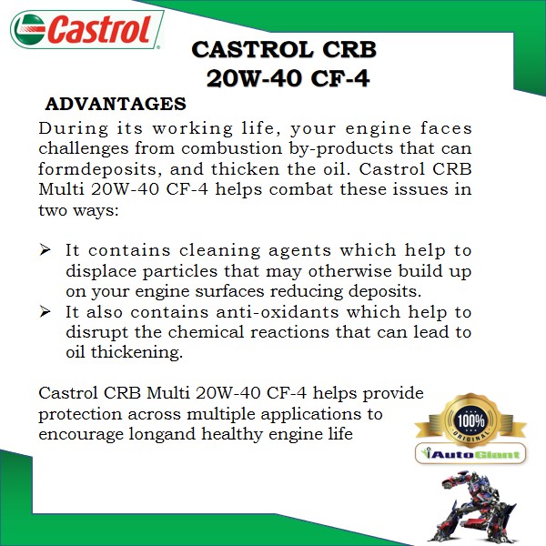 CASTROL CRB MULTI 20W40 CF4, 18L, PAIL DIESEL ENGINE OIL 100%ORIGINAL