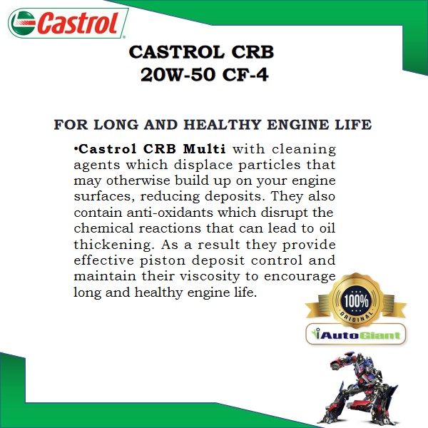 CASTROL CRB MULTI 20W50 CF-4, 18L PAIL DIESEL ENGINE OIL 100% ORIGINAL